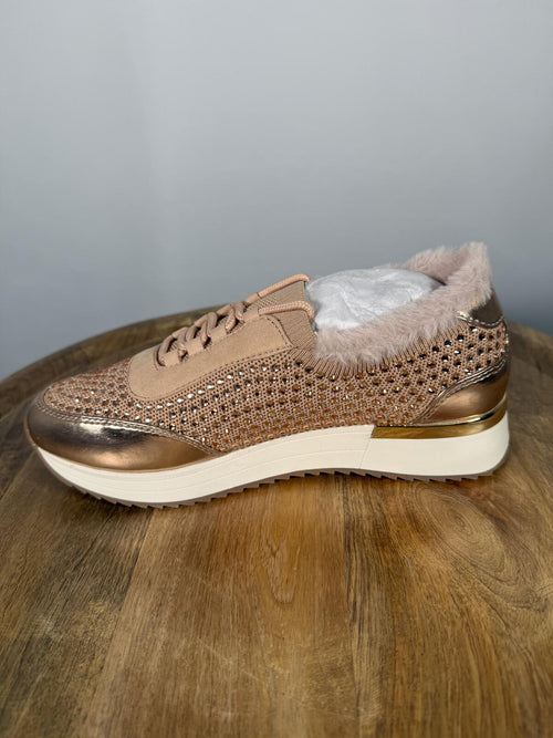 Kenneth Cole Reaction Shell Cari Faux Fur Jewel Jogger Sneakers US 6.5M NWB