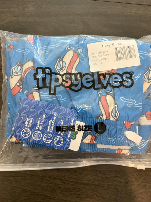 NWT Tipsy Elves Hot Dog Diver Stretch Swim Trunks Size Large