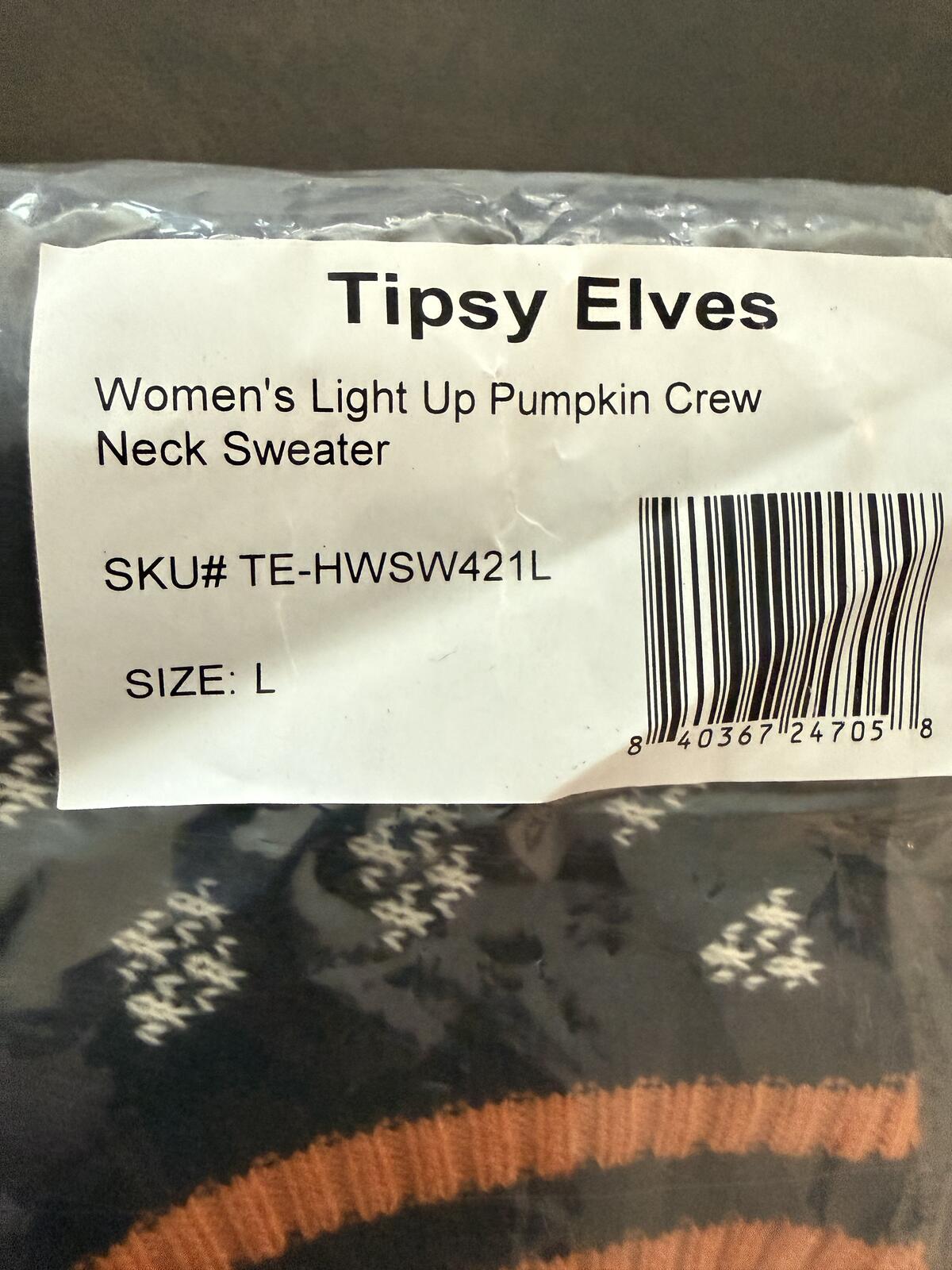 NWT Tipsy Elves Women's Pumpkin Light Up Halloween Sweater Size Large