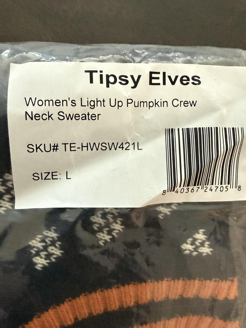 NWT Tipsy Elves Women's Pumpkin Light Up Halloween Sweater Size Large