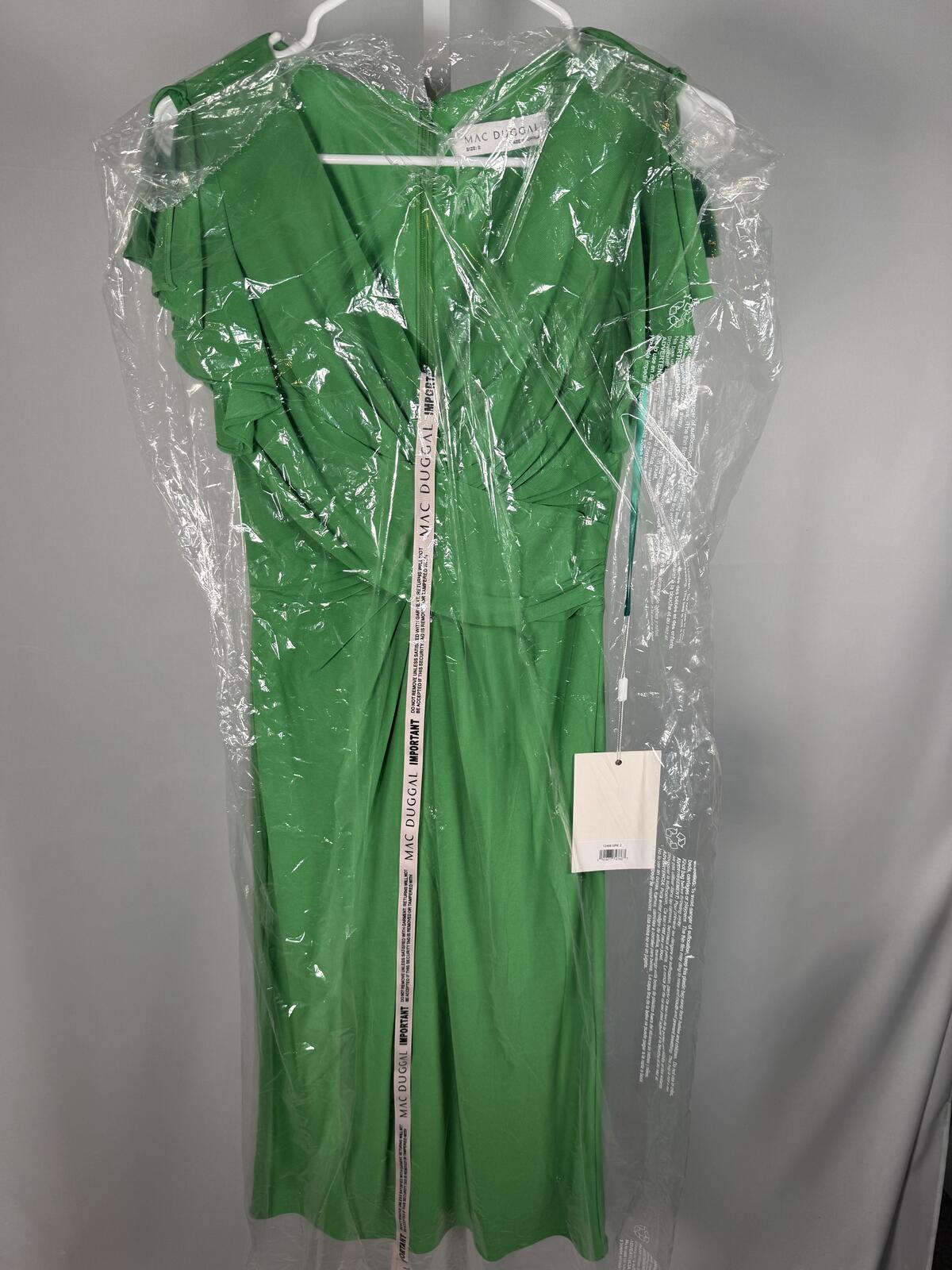 Mac Duggal 12486 Split Sleeve Ruched Bodice Dress Green Size 2 NWT