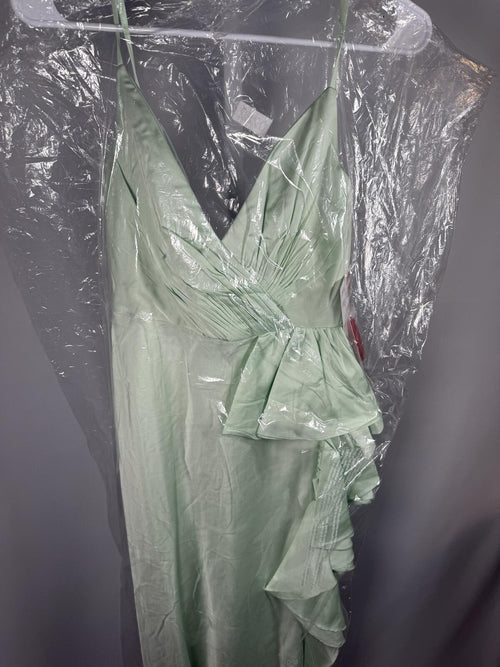 Mac Duggal Pistachio Satin Ruffled Dress Satin Fabric 67815 Size 4 NWT