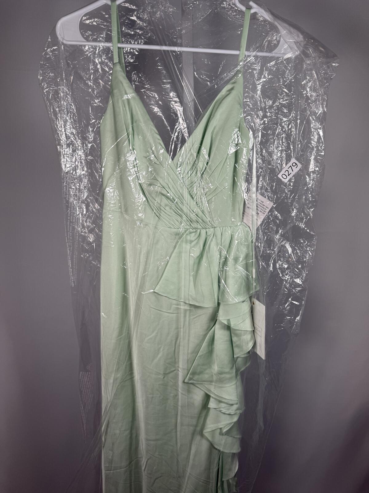 Mac Duggal Pistachio Satin Ruffled Dress Satin Fabric 67815 Size 0 NWT
