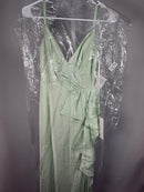 Mac Duggal Pistachio Satin Ruffled Dress Satin Fabric 67815 Size 0 NWT
