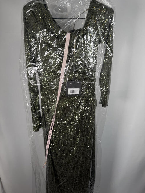 Ieena for Mac Duggal 26551 One Shoulder Sequin Long Sleeve Midi Dress Size 0 NWT