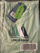 NWT Life is Good LIG Sailboats Hooded Active Tee Sage Green Medium