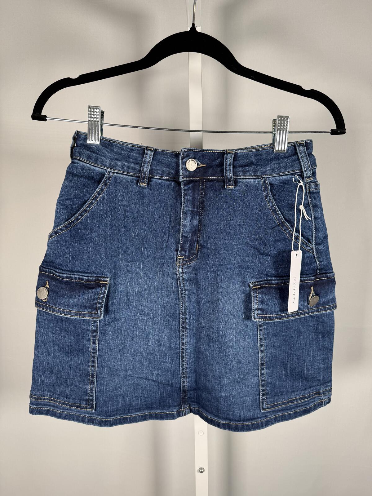 NWT Six Fifty Kyra Cargo Denim Mini Skirt Dark Wash Size Large