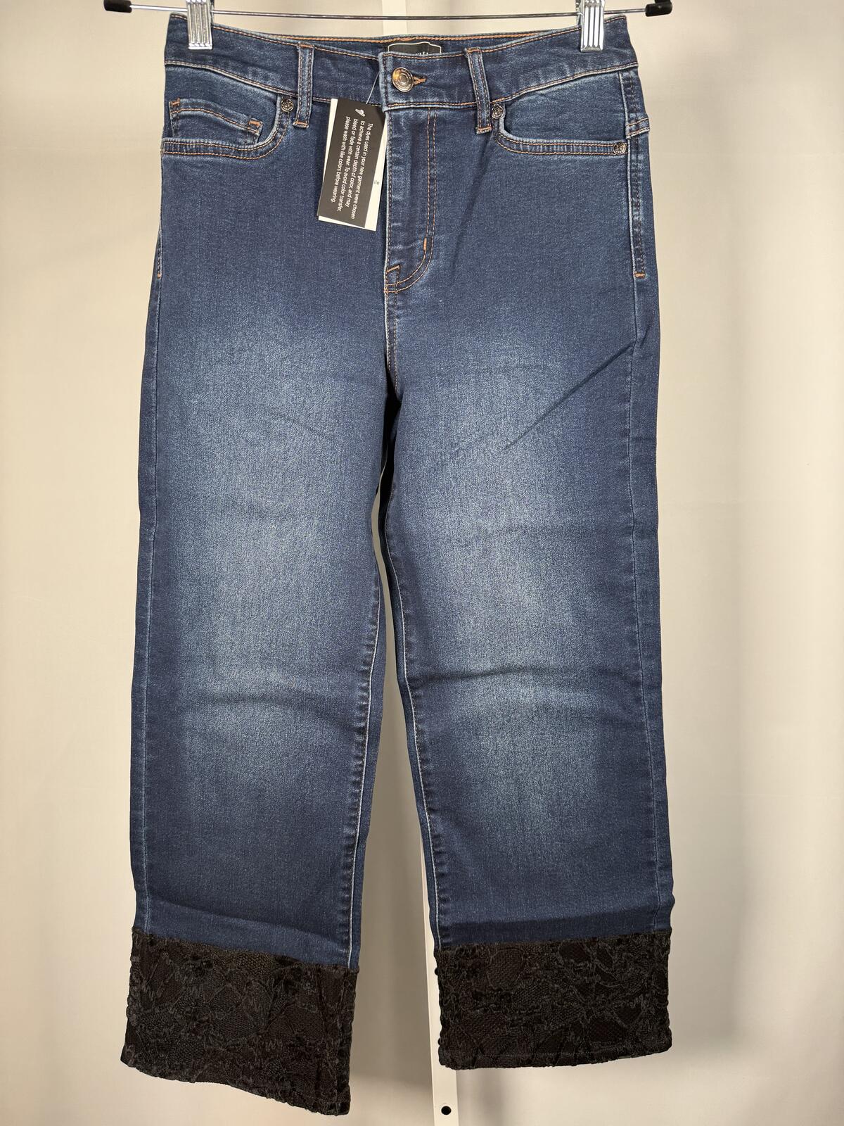 NWT G by Giuliana Black Label Straight Lace Hem Jeans Size 6