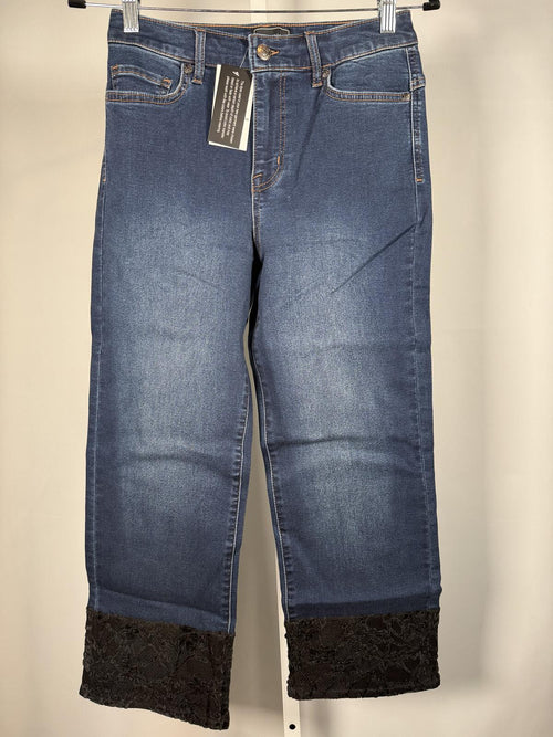 NWT G by Giuliana Black Label Straight Lace Hem Jeans Size 10