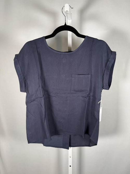 NWT Six/Fifty Navy Blue Short Sleeve Pocket Back Blouse Size XS
