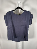 NWT Six/Fifty Navy Blue Short Sleeve Pocket Back Blouse Size Small