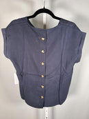 NWT Six/Fifty Navy Blue Short Sleeve Pocket Back Blouse Size Medium