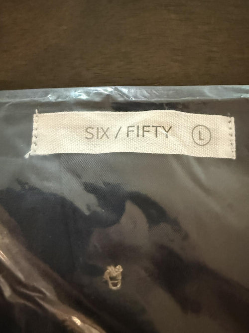 NWT Six/Fifty Navy Blue Short Sleeve Pocket Back Blouse Size Large