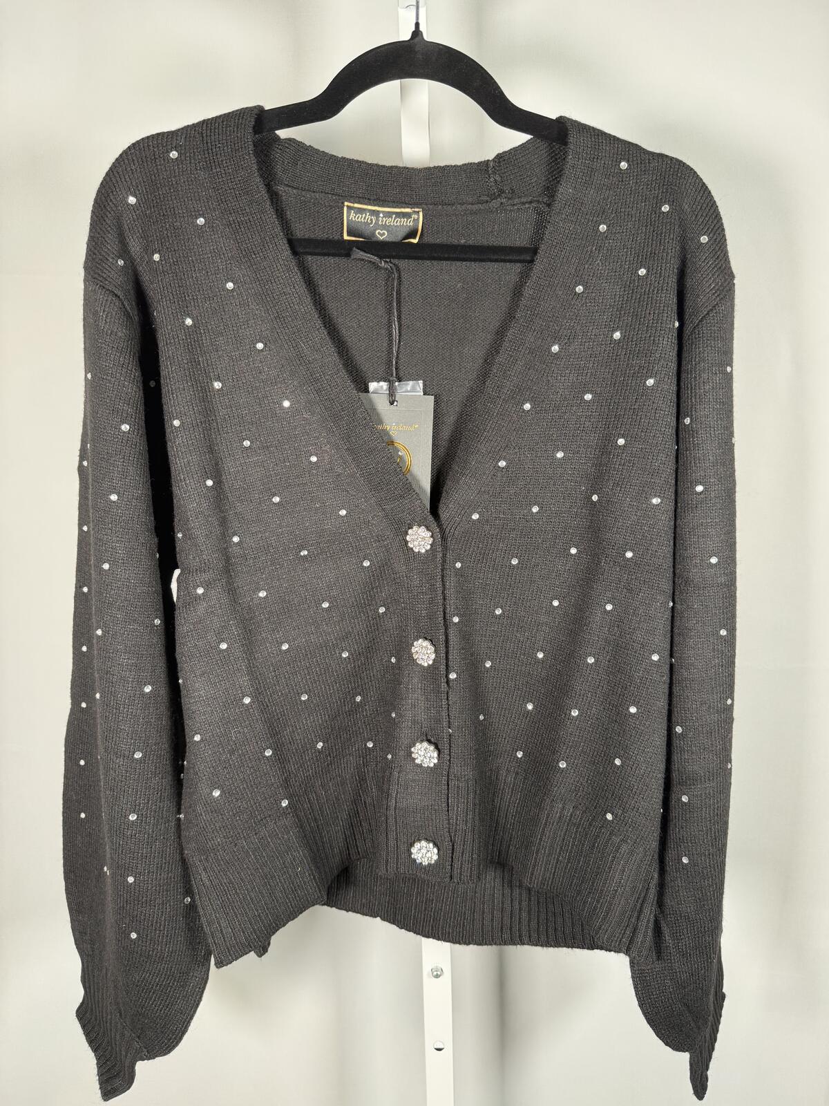NWT Kathy Ireland Holiday Jewel Cardigan & Cami Set Black Size 3X