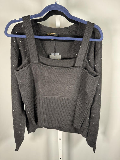 NWT Kathy Ireland Holiday Jewel Cardigan & Cami Set Black Large