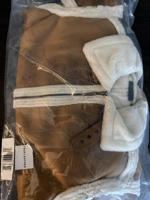 NWT G by Giuliana Faux Suede Shearling Zip Front Coat White Size XS