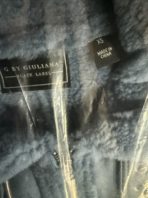 NWT G by Giuliana Faux Suede Shearling Zip Front Coat Blue Size XS