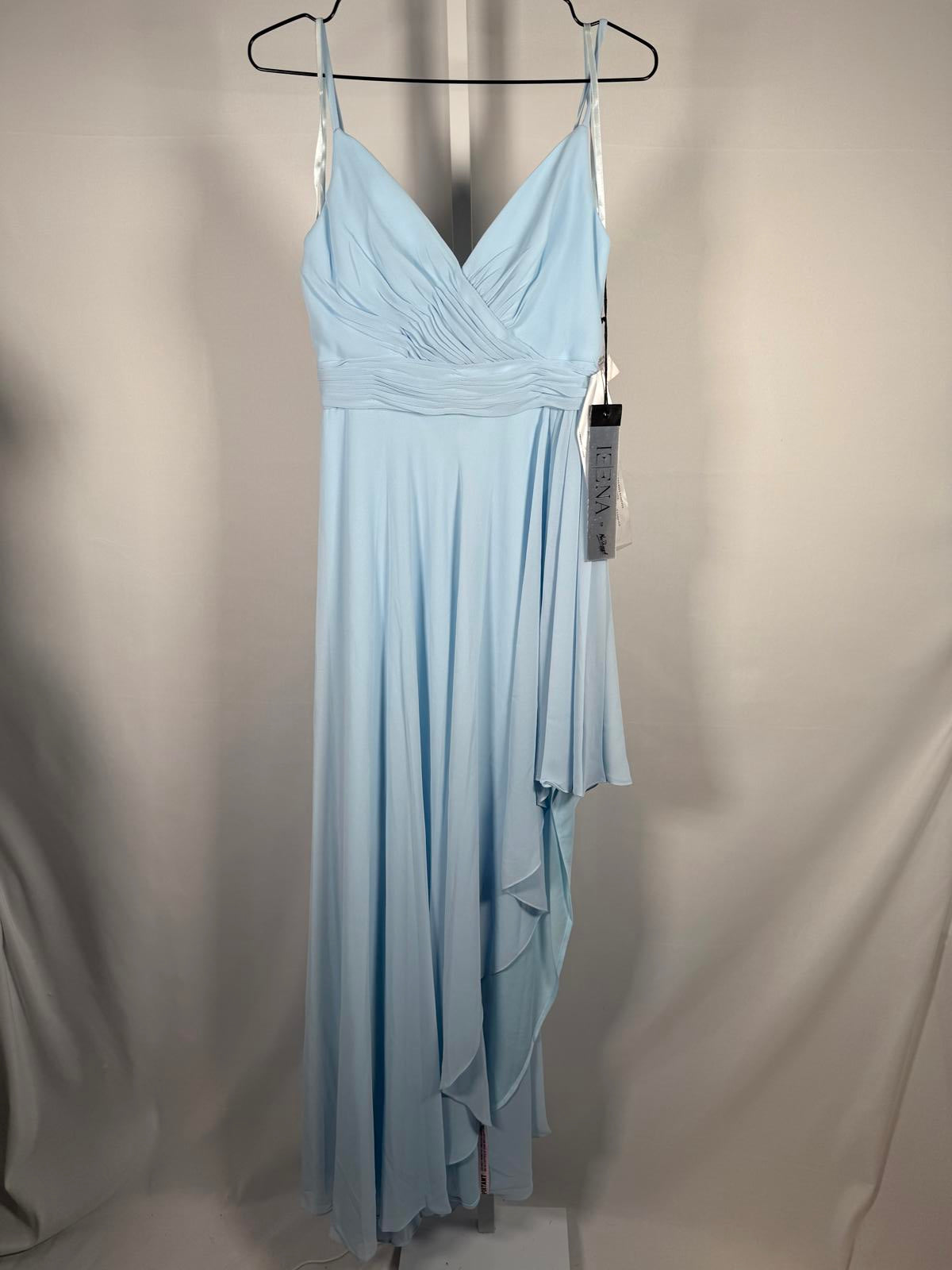 NWT Mac Duggal 70191 Powder Blue Pleated High-Low Maxi Dress Size 2