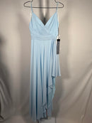 NWT Mac Duggal 70191 Powder Blue Pleated High-Low Maxi Dress Size 2