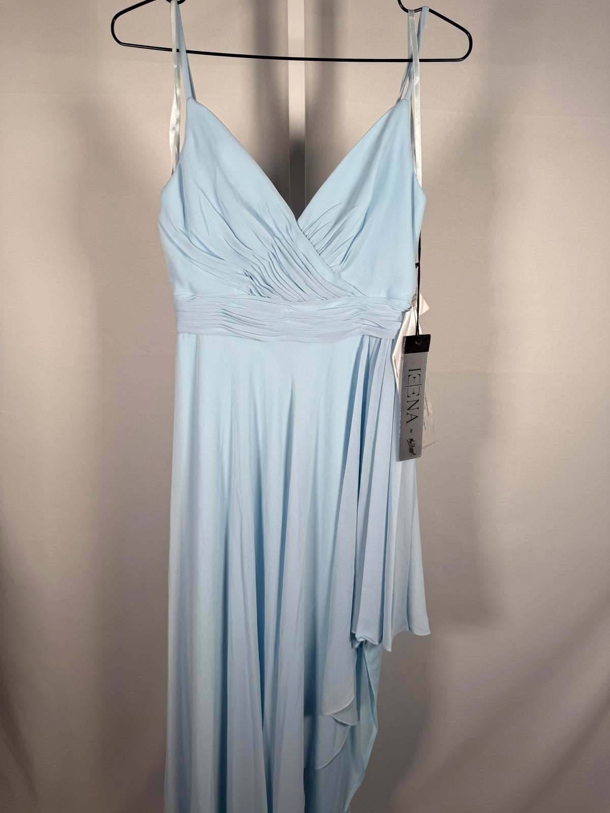 NWT Mac Duggal 70191 Powder Blue Pleated High-Low Maxi Dress Size 2