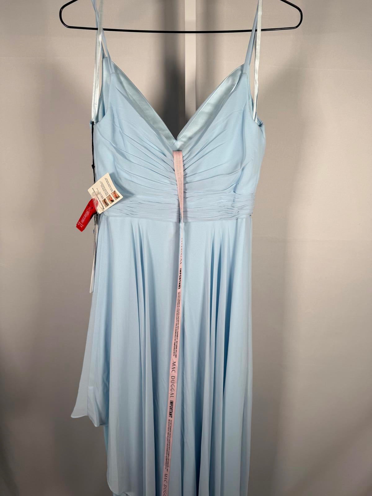 NWT Mac Duggal 70191 Powder Blue Pleated High-Low Maxi Dress Size 2