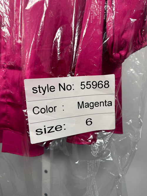 NWT Ieena for Mac Duggal 55968 Fuchsia Satin Long Sleeve Shirt Dress Size 6