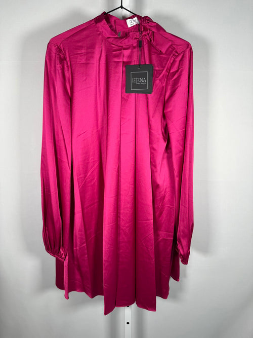 NWT Ieena for Mac Duggal 55968 Fuchsia Satin Long Sleeve Shirt Dress Size 6