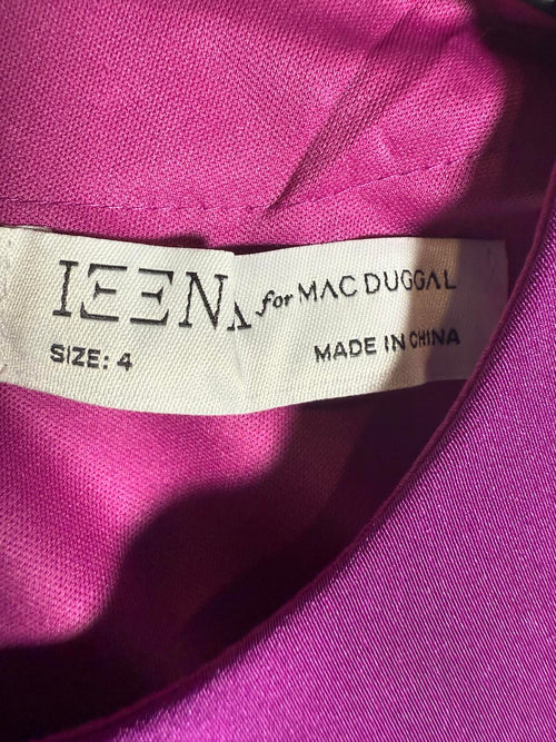 NWT Mac Duggal 55805 Purple Feather Hem High Neck Trapeze Dress Size 4