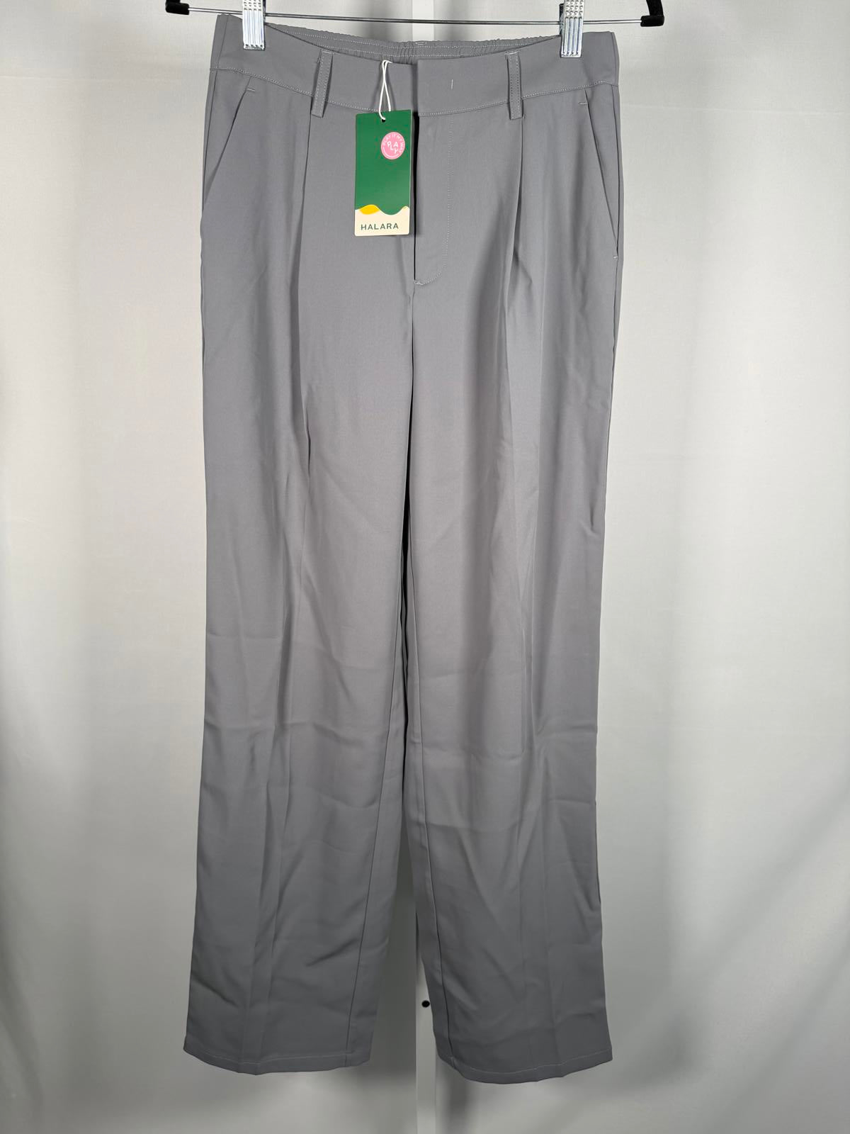 NWT High Waisted Zipper Pocket Shirred Straight Leg Work Pants Gray Size Small
