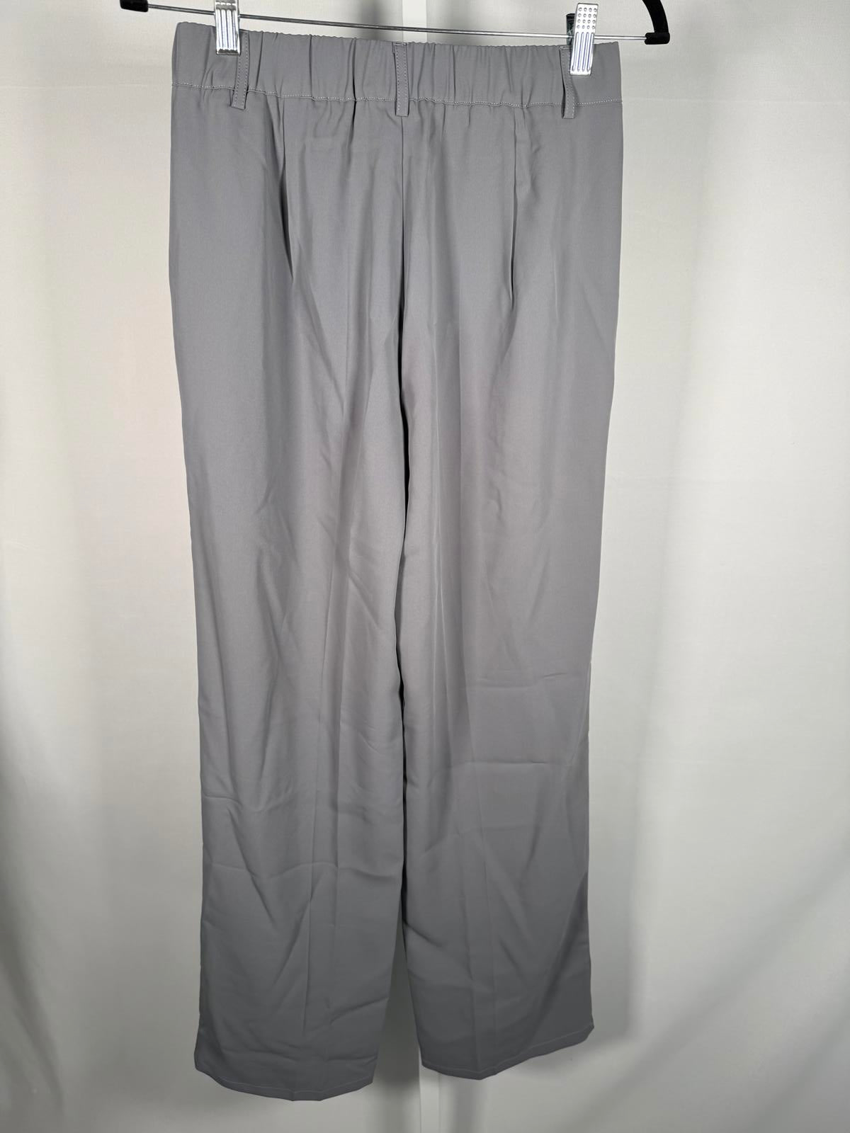 NWT High Waisted Zipper Pocket Shirred Straight Leg Work Pants Gray Size Small