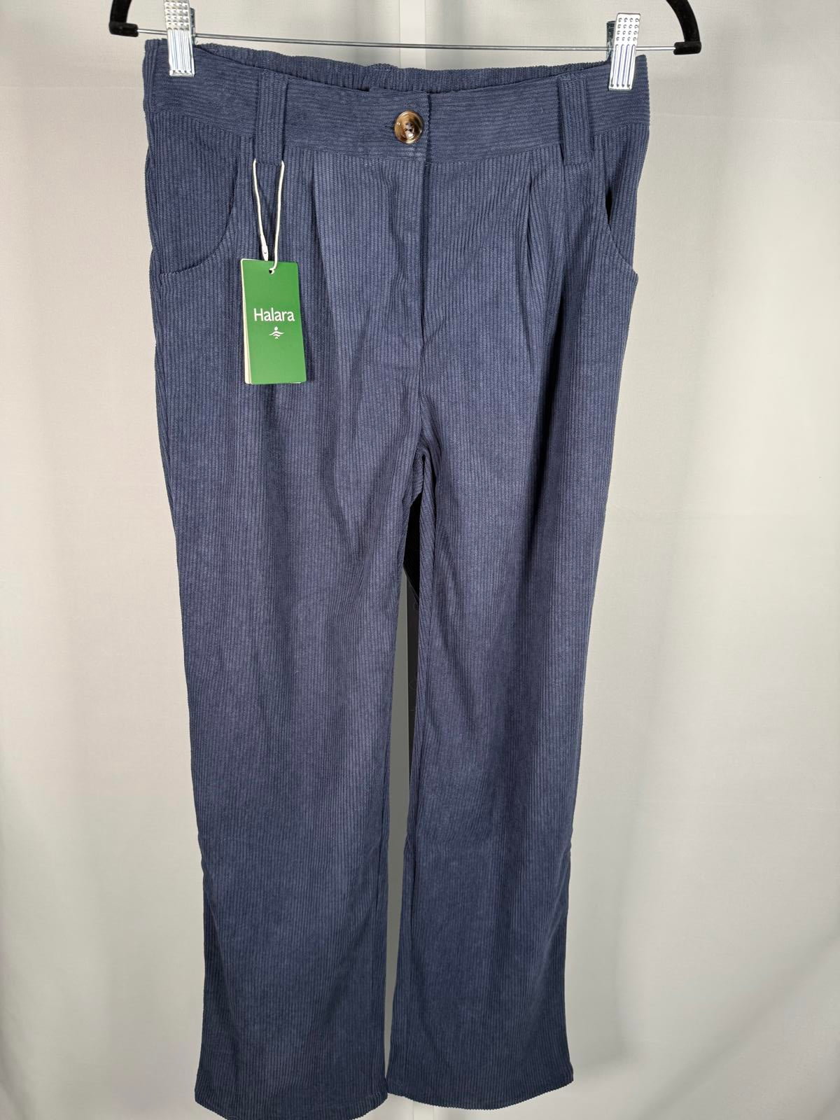 NWT Halara Mid Rise Zipper Pocket Corduroy Blue Casual Pants Size Small