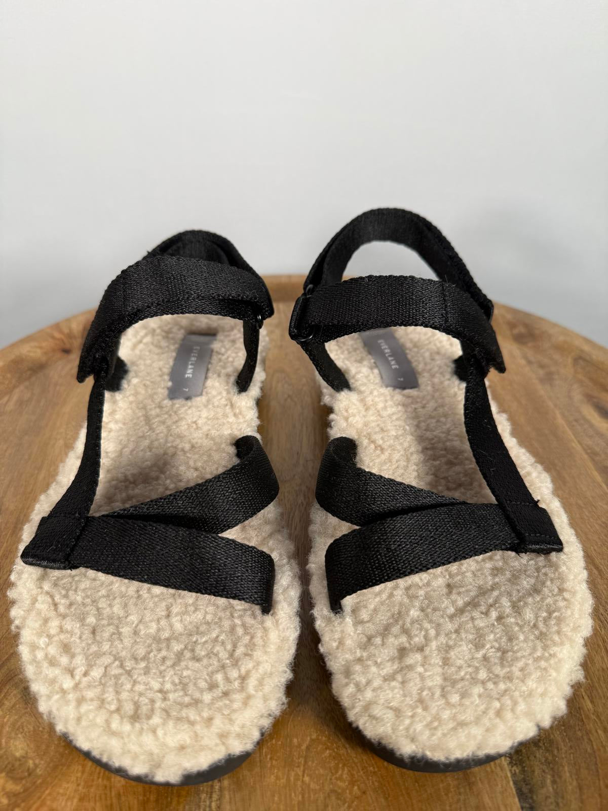 NWB Everlane The ReNew Teddy Sport Sandal Black/Cream Women's Size 7