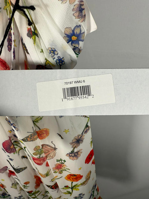 NWT Mac Duggal Apparel White Butterfly Print Ruffle Hem Mini Dress Size 6