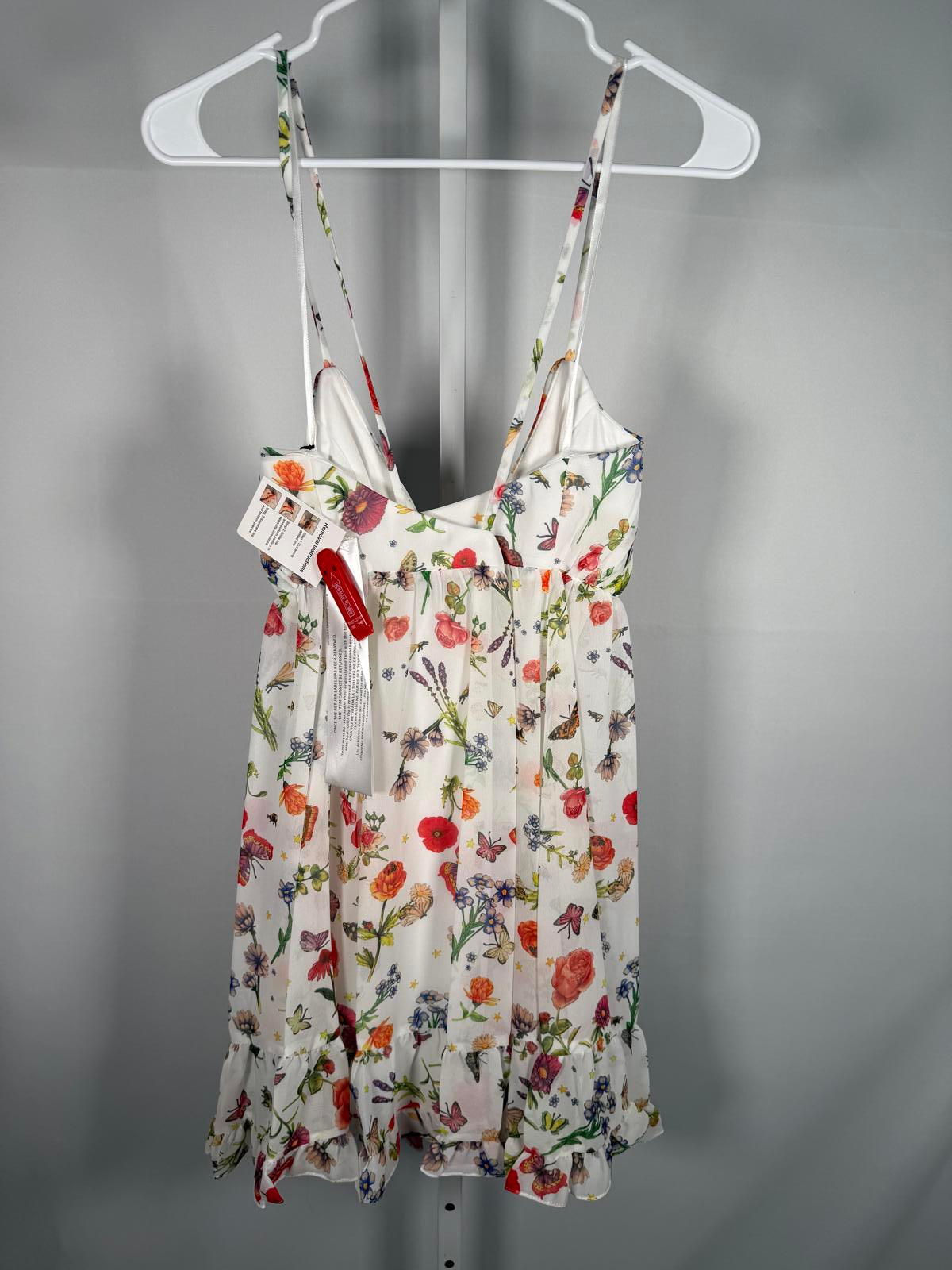 NWT Mac Duggal Apparel White Butterfly Print Ruffle Hem Mini Dress Size 6