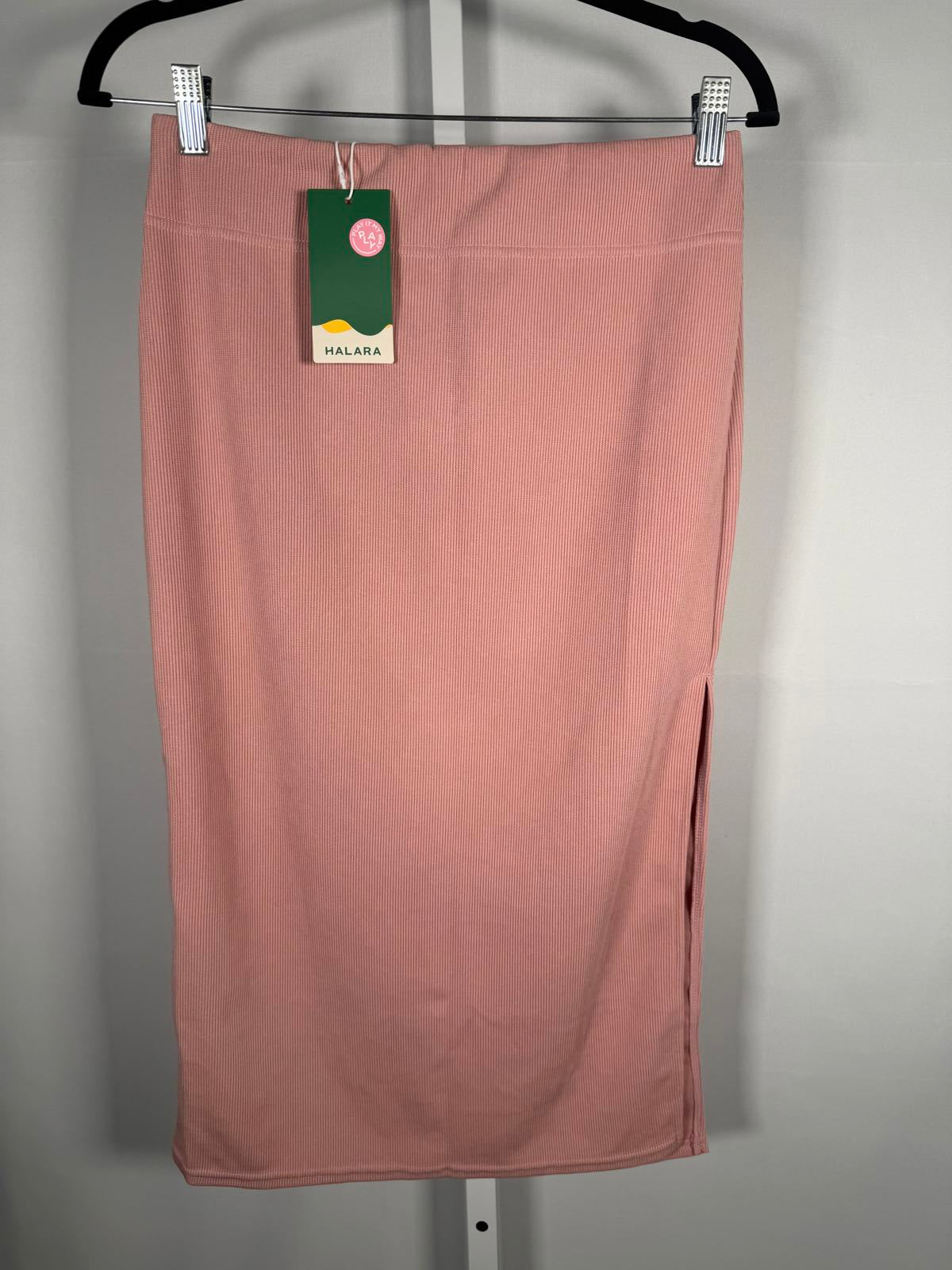 NWT Halara Ribbed High Waist Bodycon Midi Skirt Mellow Rose Size Medium