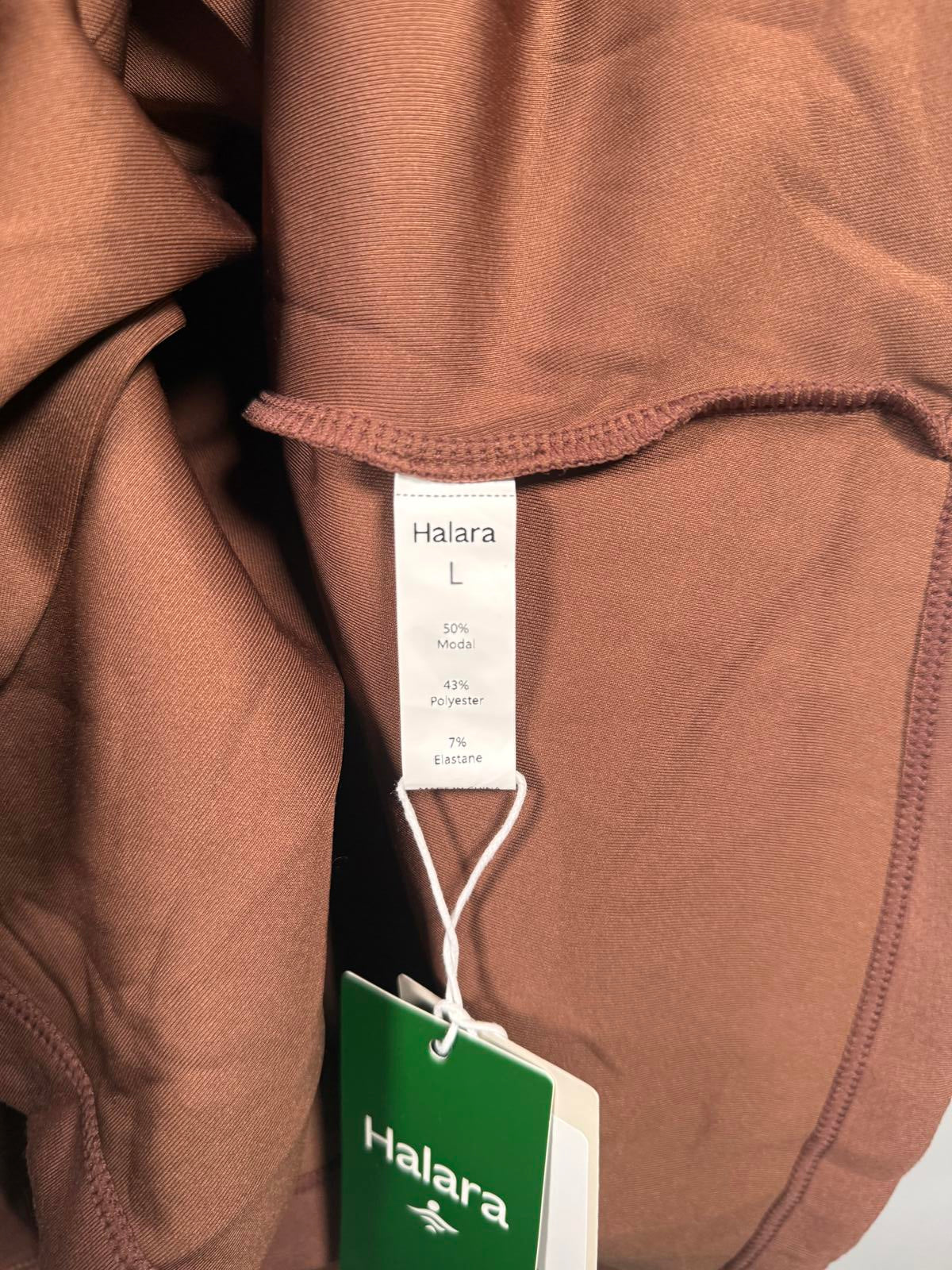 NWT Halara Drawstring Pleated Hem Mini Casual Hoodie Dress Brown Size Large