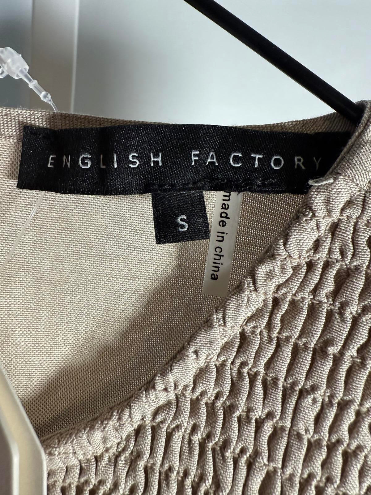 NWT English Factory Smocked Ruffle Sleeve Mini Dress Beige Size Small