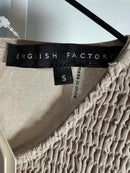 NWT English Factory Smocked Ruffle Sleeve Mini Dress Beige Size Small