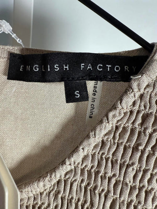 NWT English Factory Smocked Ruffle Sleeve Mini Dress Beige Size Small
