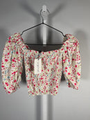 NWT Sokie Collective Floral Smocked Puff Sleeve Top Size Small