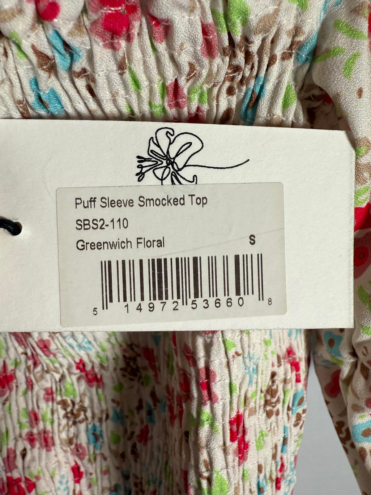 NWT Sokie Collective Floral Smocked Puff Sleeve Top Size Small