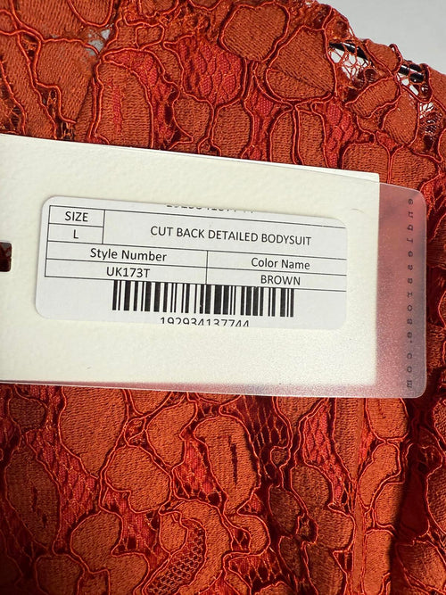 NWT Endless Rose Cut Back Detail Lace Bodysuit Rust Size Large