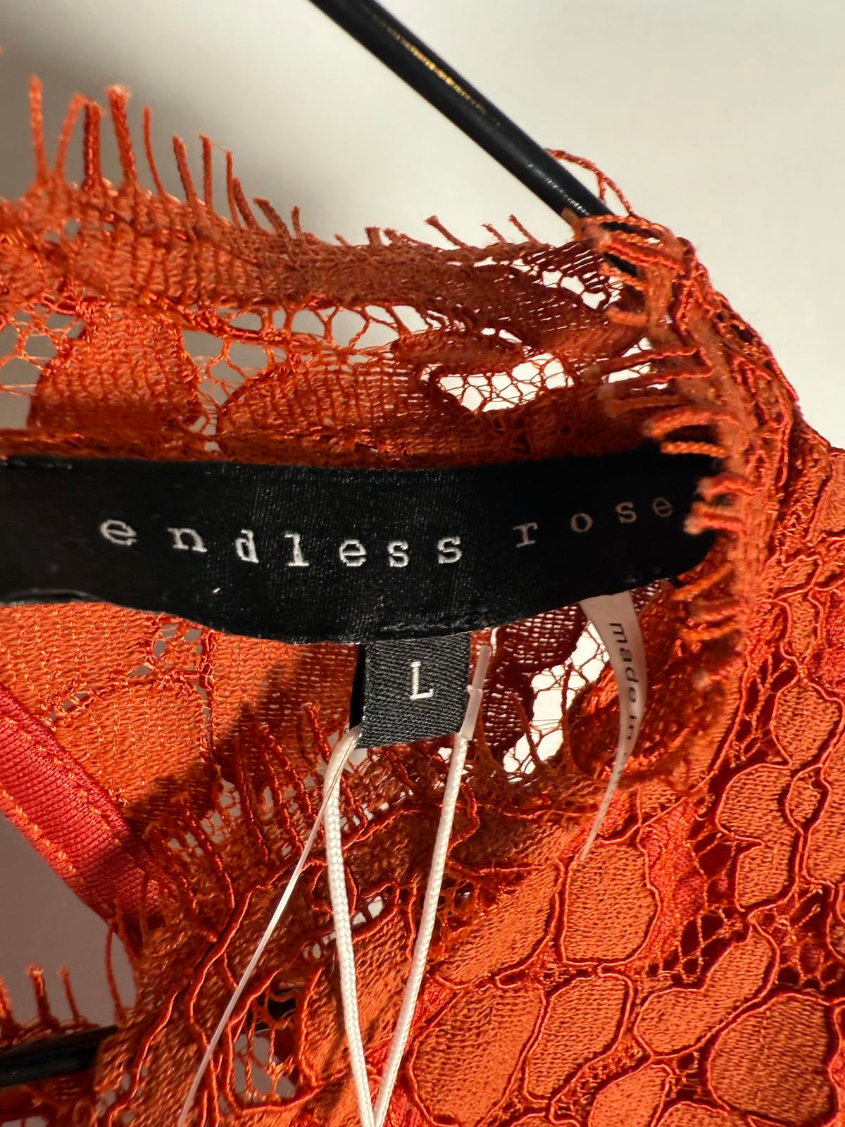 NWT Endless Rose Cut Back Detail Lace Bodysuit Rust Size Large