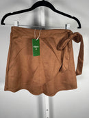 NWT Halara Suede Wrap Side Tie Mini Skirt Pecan Pie Brown Size S