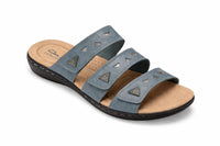 Clarks Laurieann Nora Blue Leather Slide Sandals US 12W Wide Comfort Slip-On NWB