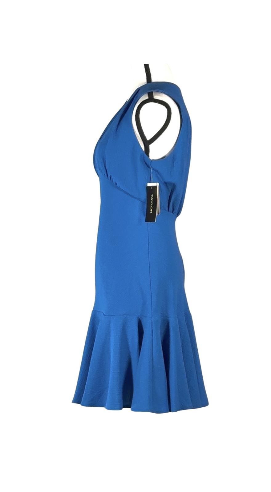 NWT Taylor Women's Sleeveless V-Neck Shirred Sheath Dress Blue Size 8