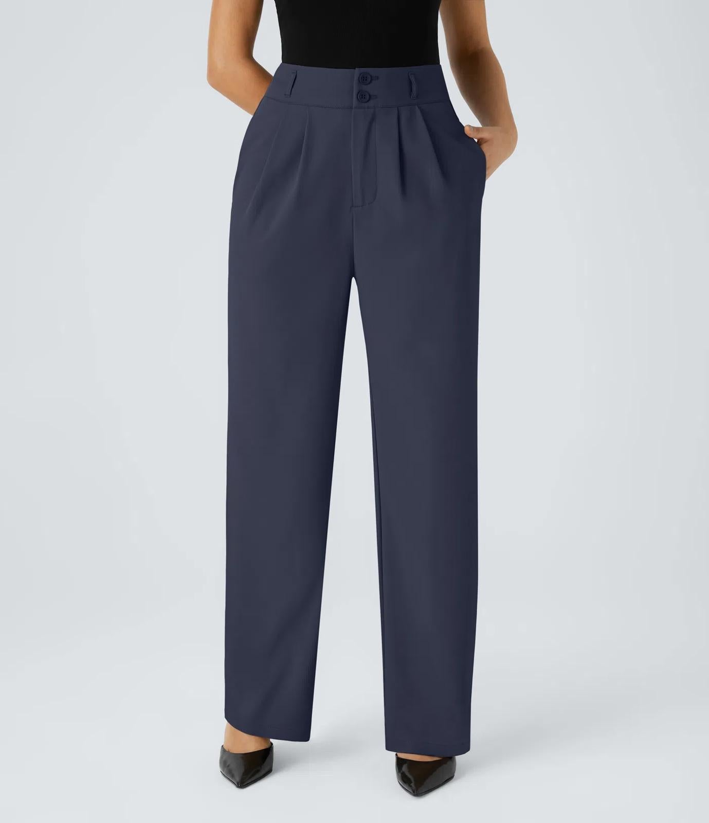 NWT Halara Flex™ High Waisted Shirred Straight Leg Navy Work Pants Size Medium