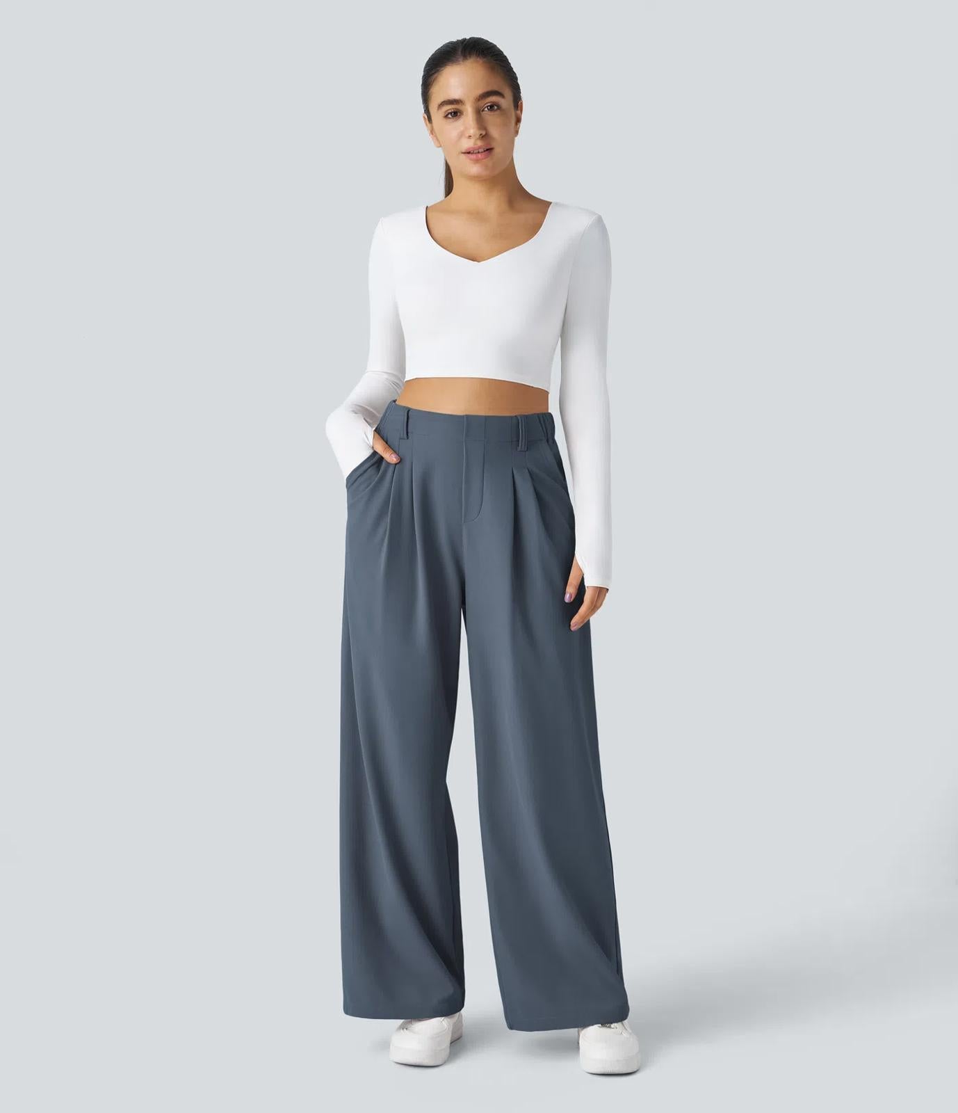 NWT Halara Flex™ High Waisted Pocket Wide Leg Waffle Work Pants Size Small