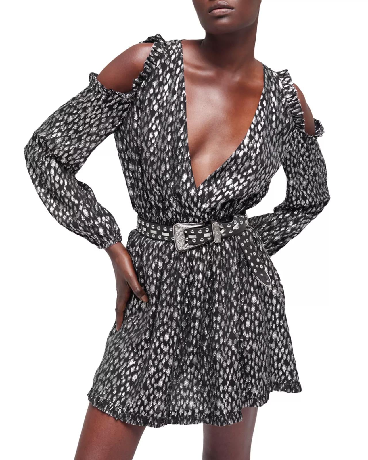 The Kooples Sparkling Leopard Print Belted Mini Dress US XS NWT