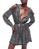 The Kooples Sparkling Leopard Print Belted Mini Dress US XS NWT